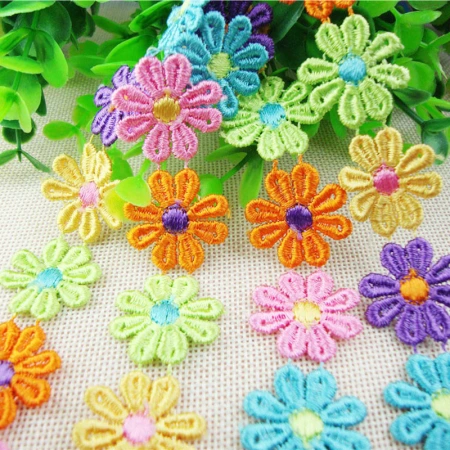 2.5 cm water-soluble embroidered polyester colored flower barcodes home textile accessories, home textile cuffs and collars 2.5 cm water-soluble embroidered polyester colored flower barcodes home textile accessories, home textile cuffs and collars